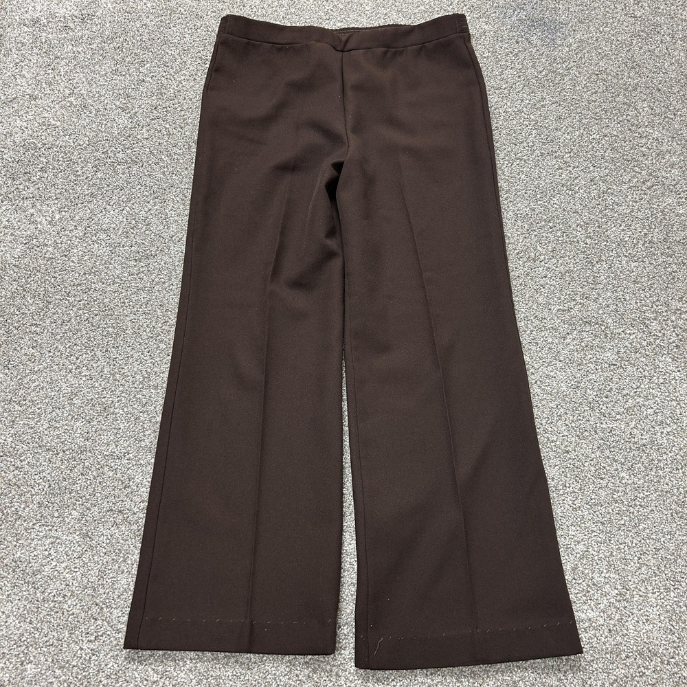Talbots Dress Pants Womens 12 Brown Wide Leg Pull On Elastic Waist Workwear